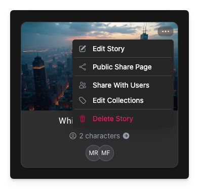 Story Card Menu